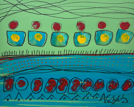 Six Red Heads Over Water, 2002