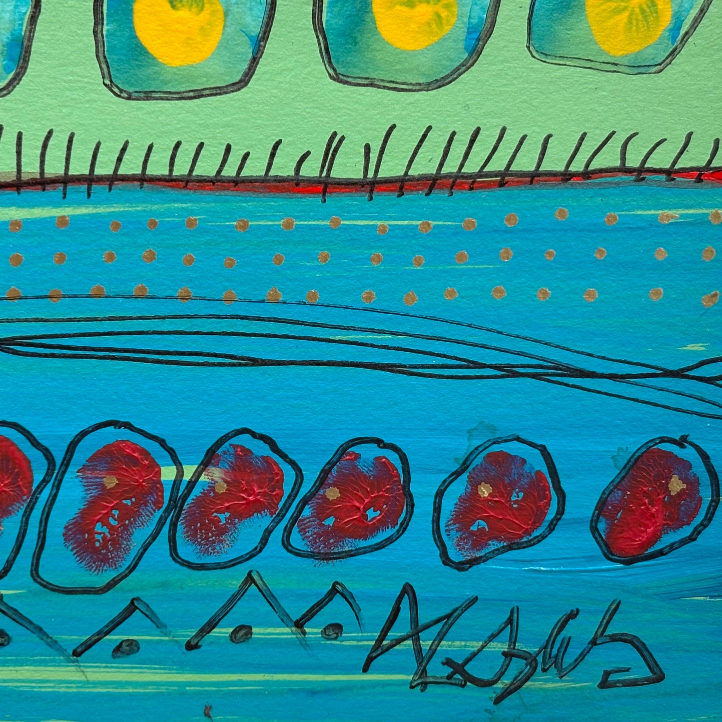 Six Red Heads Over Water, 2002