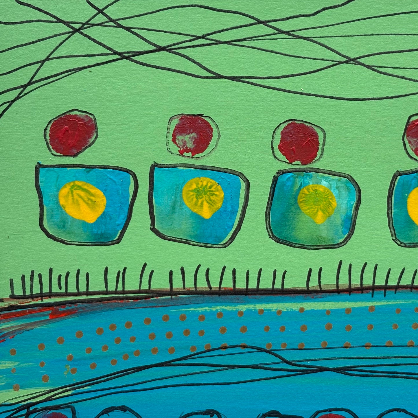 Six Red Heads Over Water, 2002