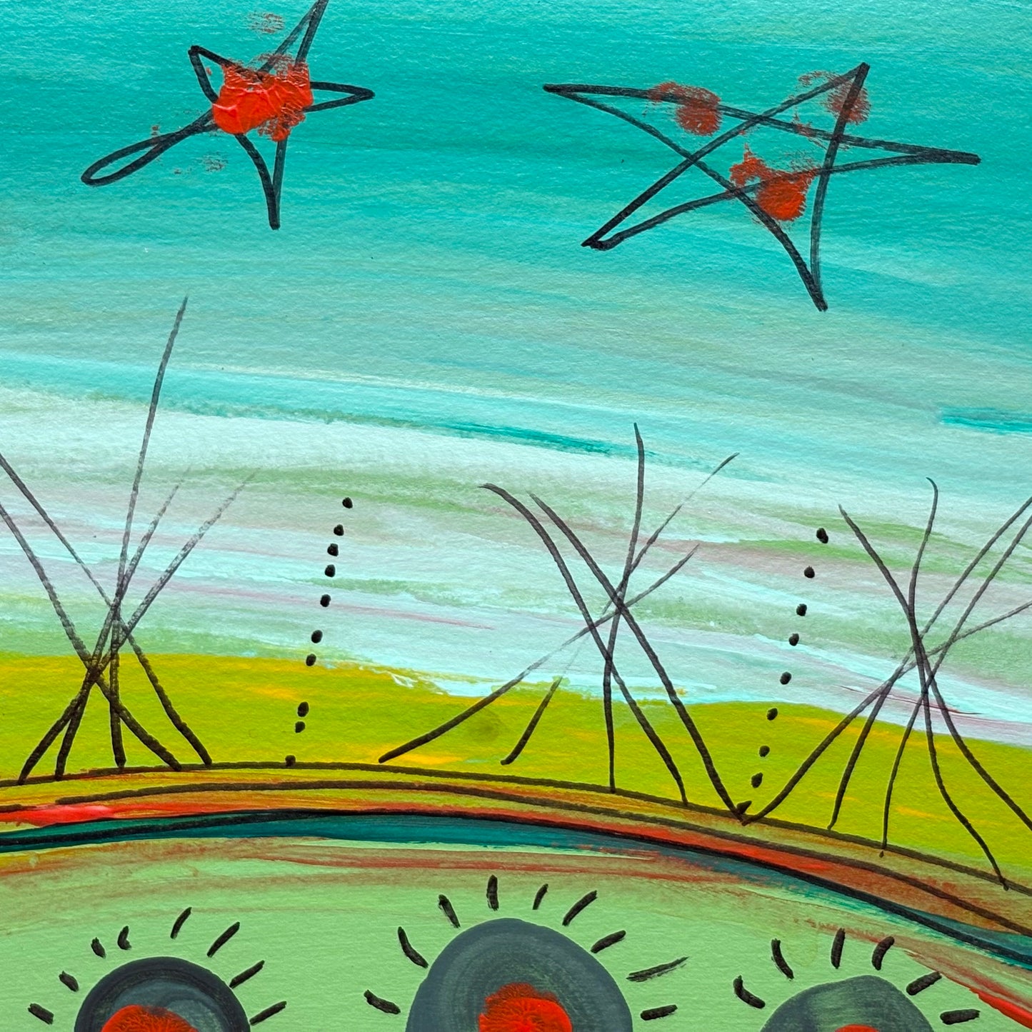 Three Red Stars Over Village, 2002