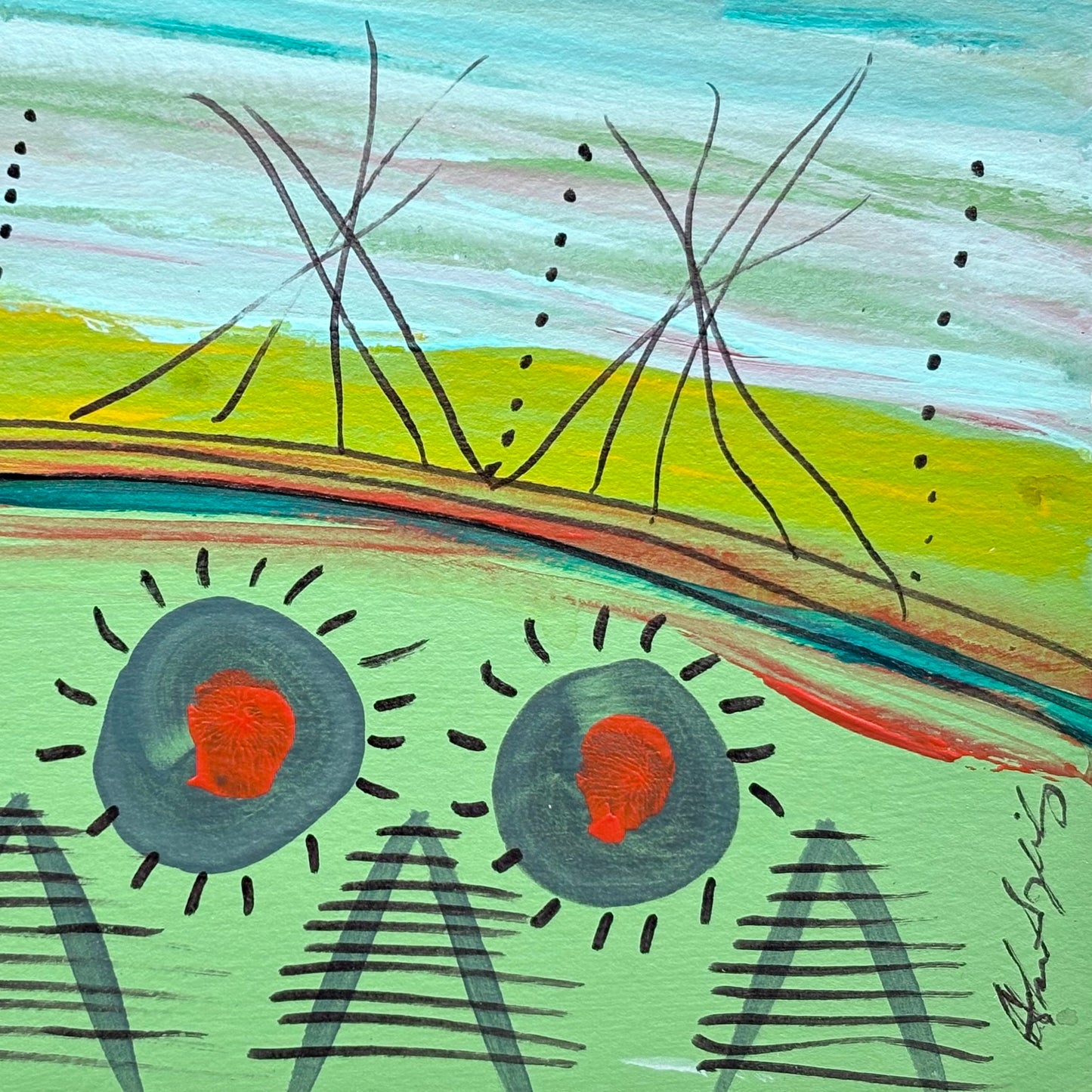 Three Red Stars Over Village, 2002