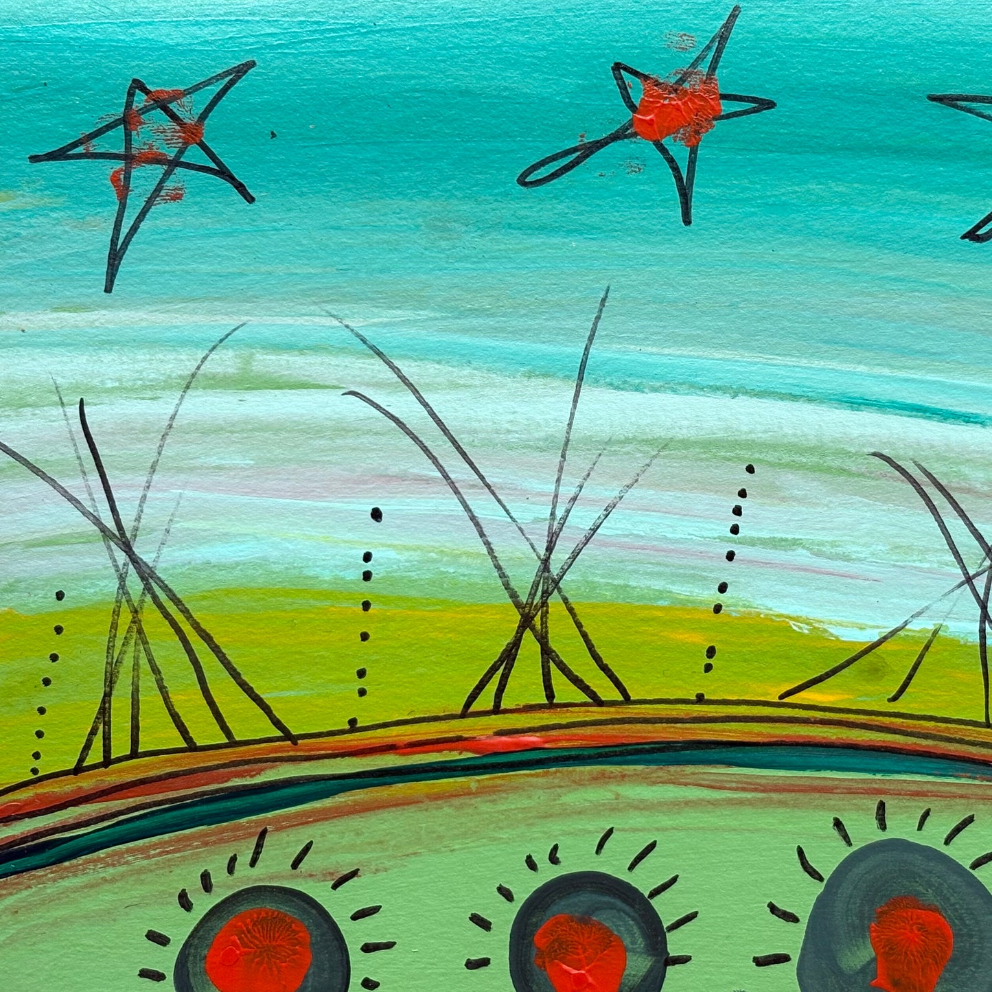 Three Red Stars Over Village, 2002