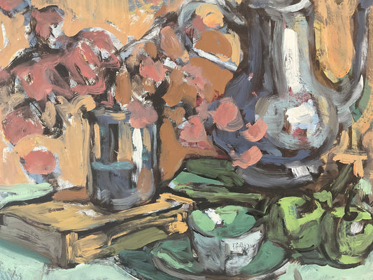 Silver Teapot with Roses