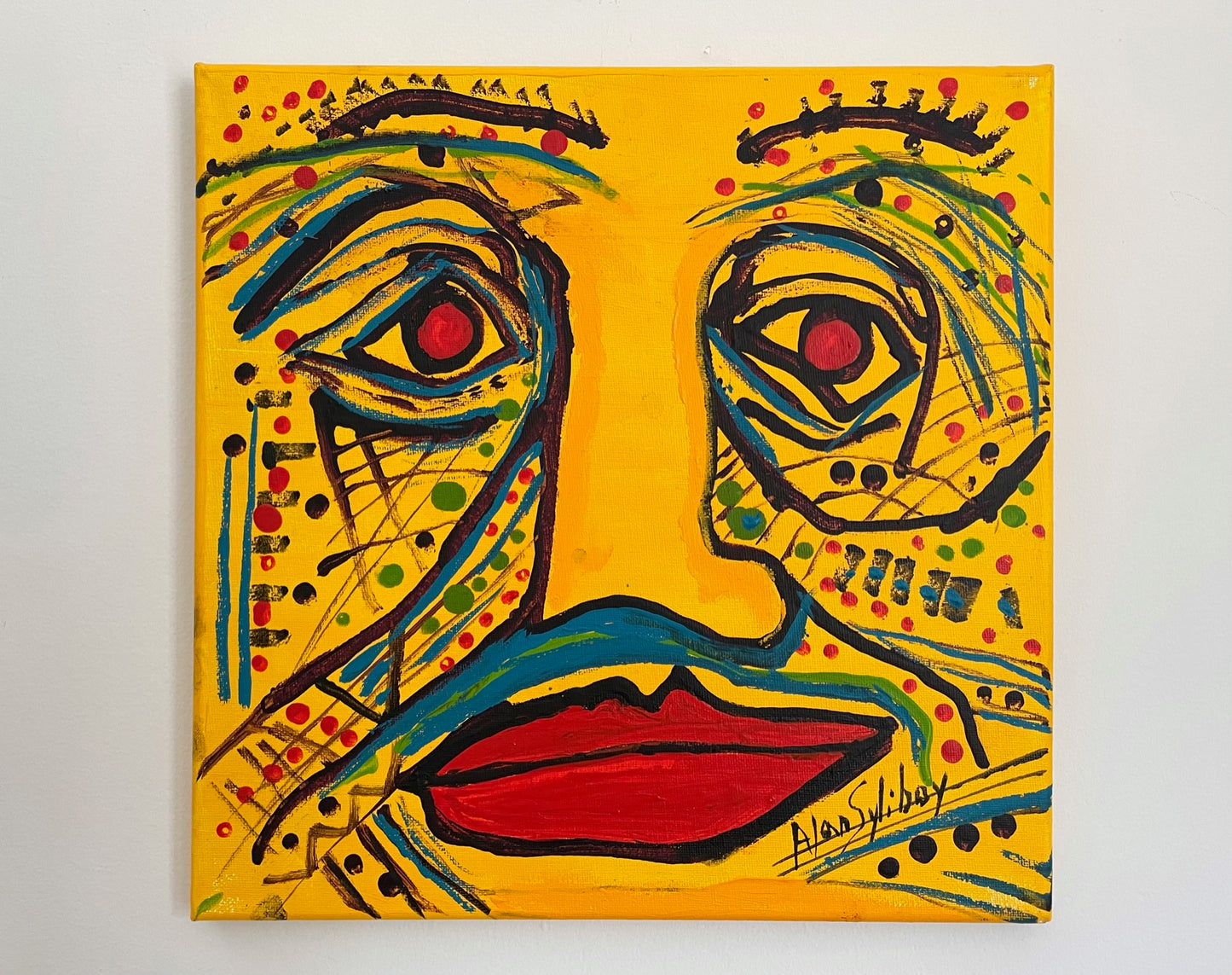 Mask in Yellow Light with Red Eyes
