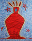 Red abstract vase with star shapes on a blue background