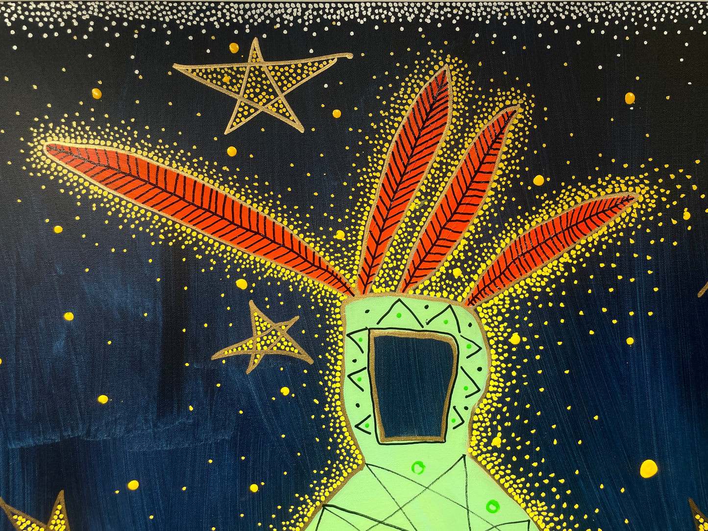 Medicine Man with Four Red Feathers