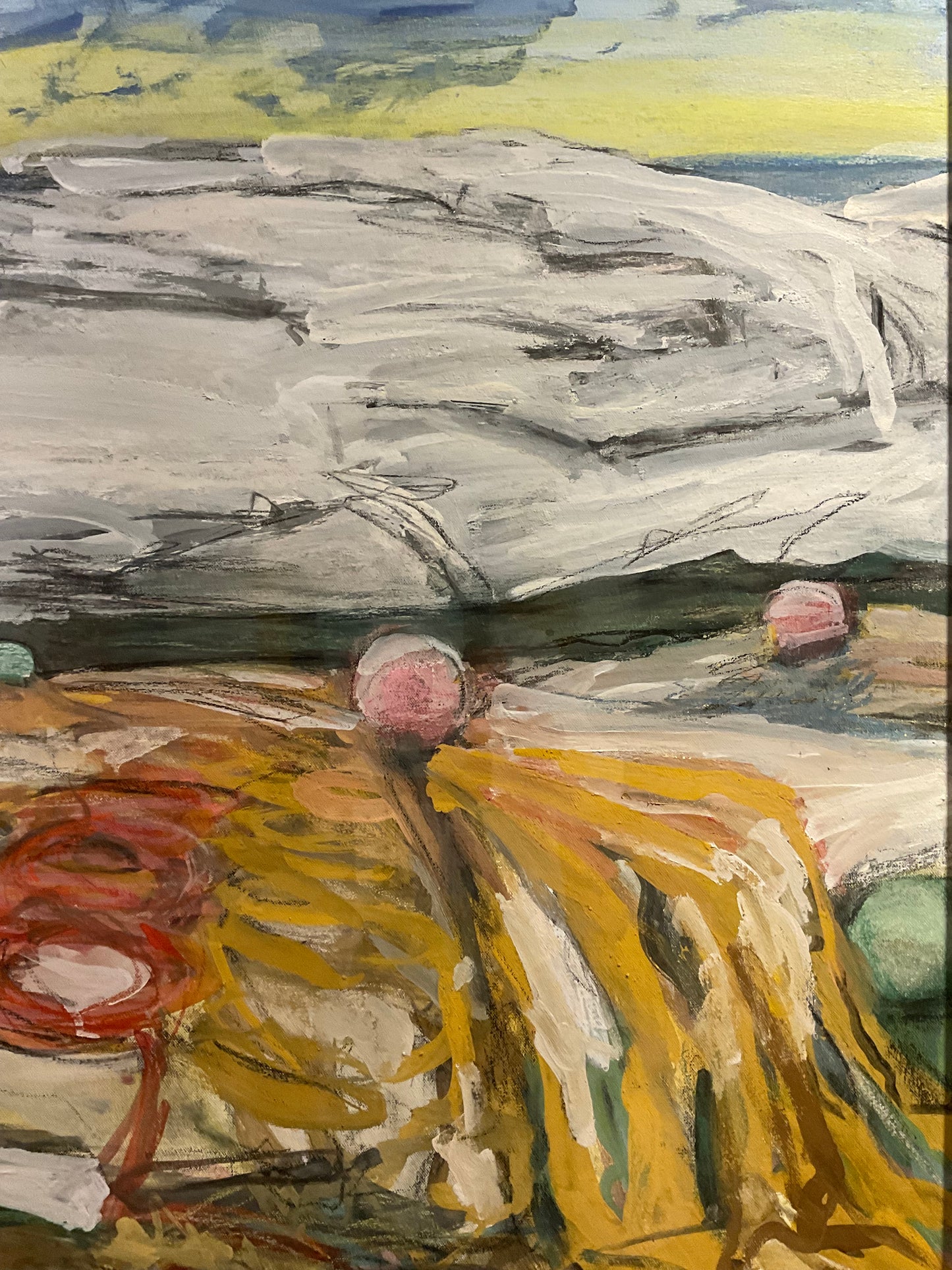 Peggy's Cove Community Mackerel Trap - Head Ropes, Nets and Buoys. Spread and Ordered on the White Rocks to Dry Off the Seaweed and the Fish Smell at the End of the Season