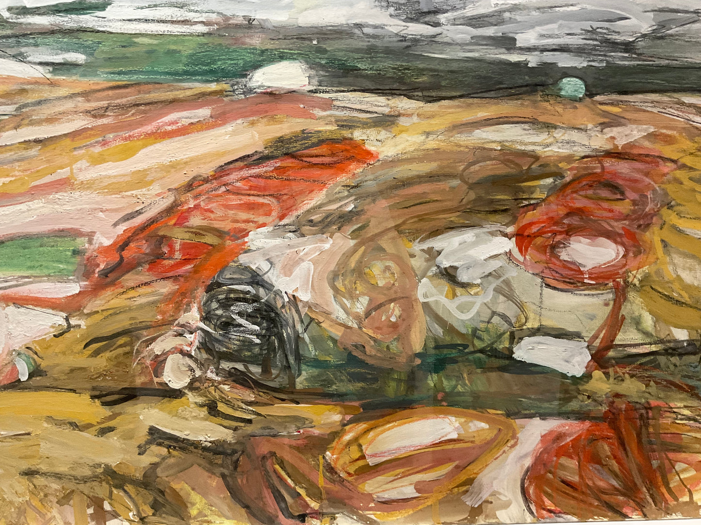 Peggy's Cove Community Mackerel Trap - Head Ropes, Nets and Buoys. Spread and Ordered on the White Rocks to Dry Off the Seaweed and the Fish Smell at the End of the Season