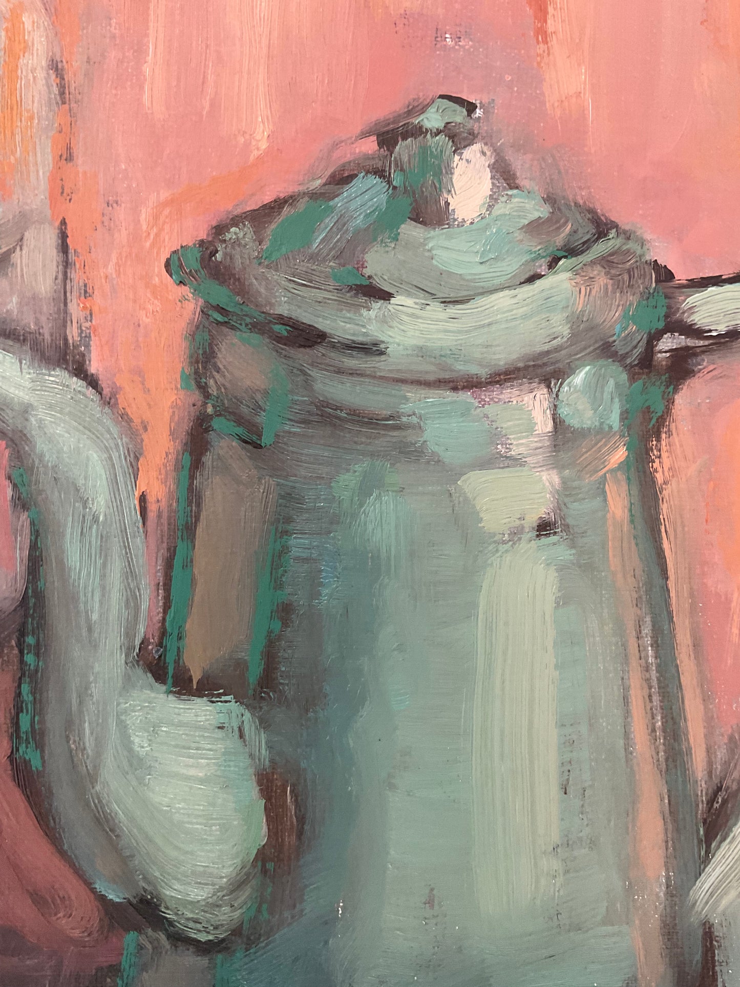 Green Teapot with Tulips