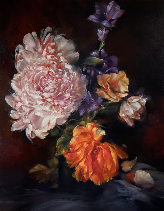 Still Life with Charm Campanula and Peonies