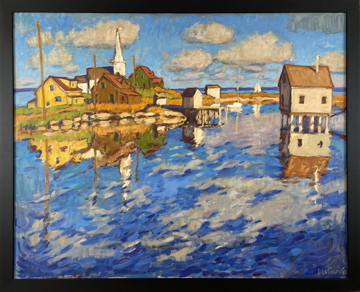 An impressionistic oil painting of the village of Prospect by Nova Scotia artist Tim McGuire.