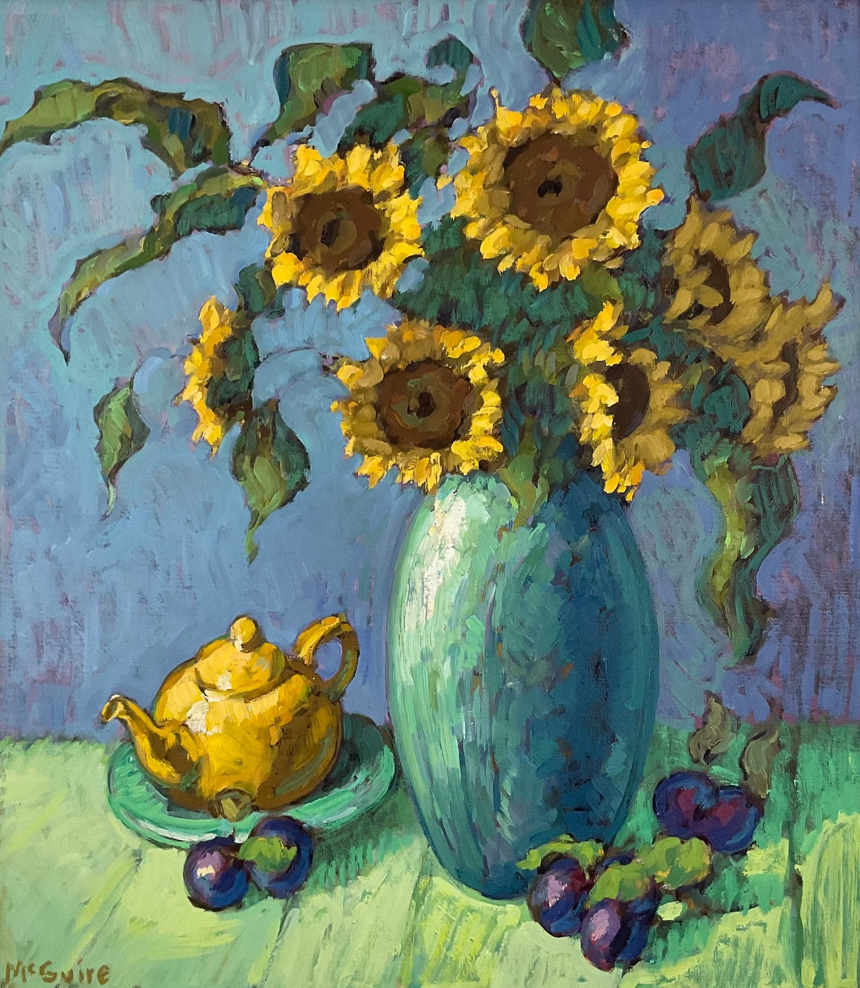 Sunflowers and Plums and Yellow Teapot